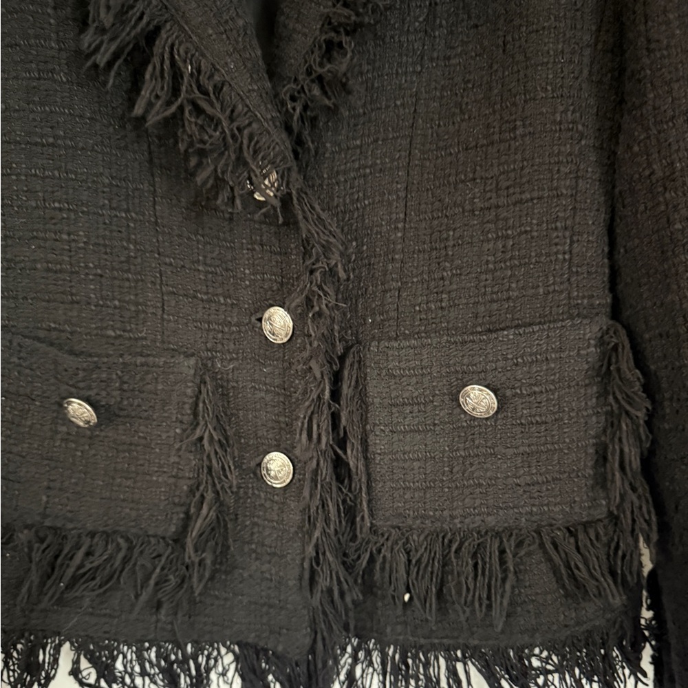 Serena Kay Paris Black Tweed Fringe Blazer | French Bouclé Jacket | Size 36/4-6 - Picture 3 of 11